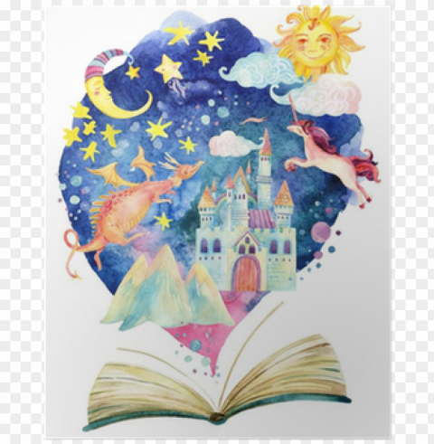 watercolor open book with magic cloud - open book watercolor PNG files with transparency