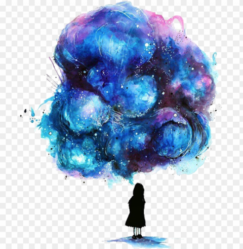 watercolor painting drawing galaxy girl illustration - galaxy drawi Isolated Artwork on Transparent Background PNG