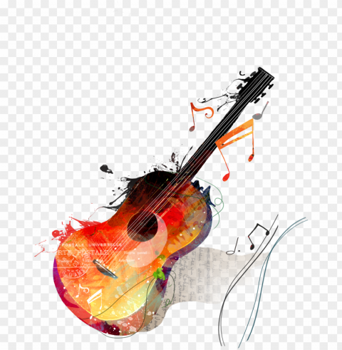 watercolor painting guitar drawing canvas - note de musique guitare PNG high quality