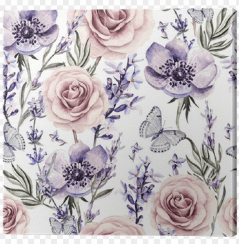 watercolor pattern with the colors of lavender roses - kwiaty akwarea Transparent PNG Isolated Illustrative Element