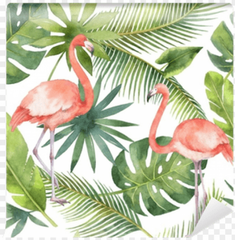 Watercolor Seamless Pattern Of And Palm Trees - Flamingo Lraf Background Isolated Subject In HighQuality Transparent PNG