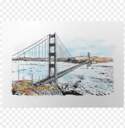 watercolor splash with sketch of golden gate san francisco - golden gate water color PNG with alpha channel