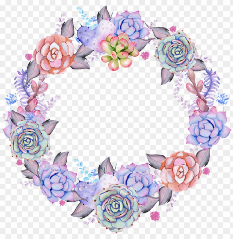 Watercolor Succulent Wreath- Ready To Press Transfer - Succulent Plant PNG Transparent Backgrounds