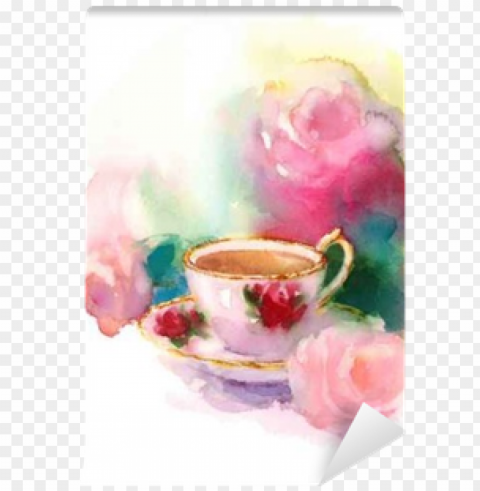 watercolor vintage porcelain teacup and garden roses - watercolor painti Isolated Icon on Transparent Background PNG