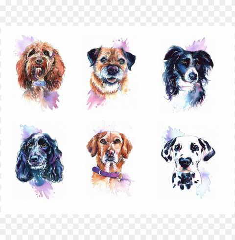 watercolour dog print from original paintings - ancient dog breeds Isolated Object on Transparent Background in PNG