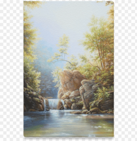 waterfall painting acrylic beautiful natural scen canvas - waterfall Isolated PNG Item in HighResolution