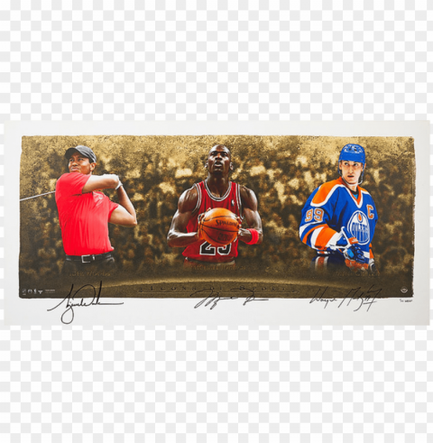 wayne gretzky michael jordan & tiger woods signed - jordan gretzky & woods signed framed icons PNG Graphic with Isolated Transparency