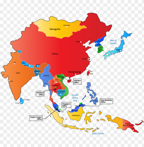 we have offices in malaysia thailand singapore and - asia pacific map black Isolated Subject in Clear Transparent PNG