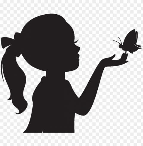 where the wild things are silhouette vector free - silhouette of girl with butterflies Clear Background PNG Isolated Subject