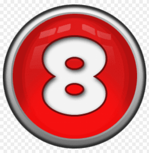 white number 8 in red circle Transparent Background PNG Object Isolation