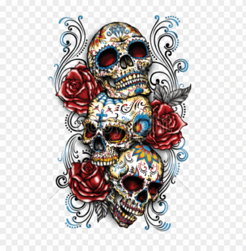 wild side heat transfers - three sugar skulls PNG graphics with alpha transparency broad collection