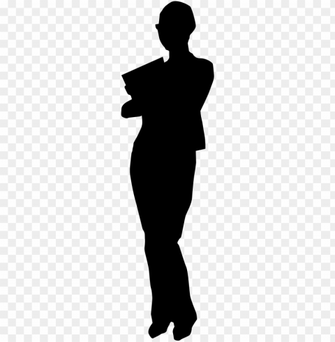 woman business assistant secretary black white drawing - person standing silhouette vector Clean Background Isolated PNG Object
