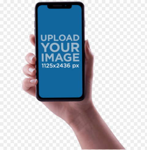 woman hand holding an iphone x mockup against a - hand holding iphone x Transparent Background PNG Isolation