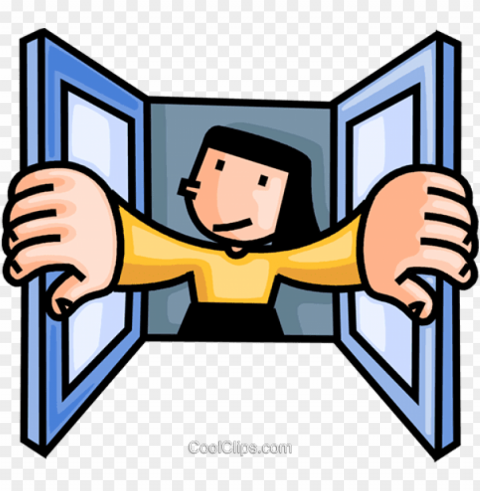 woman opening a window royalty free vector clip art - opening a window cartoo Transparent PNG Isolated Graphic Detail