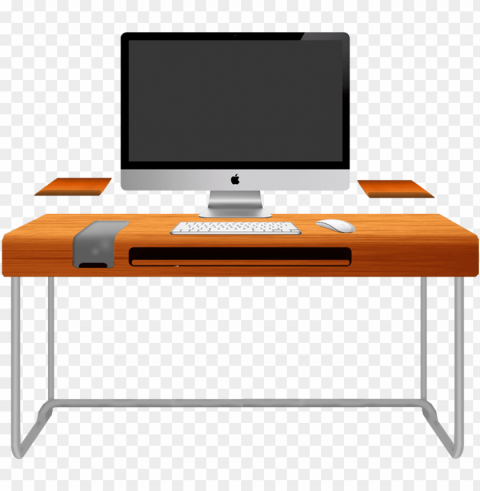 wood computer desk - computer on table cliparts Isolated Design on Clear Transparent PNG