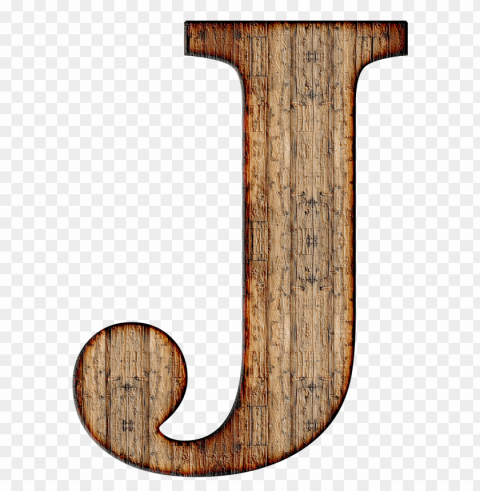 Wooden Capital Letter J PNG Isolated Object On Clear Background