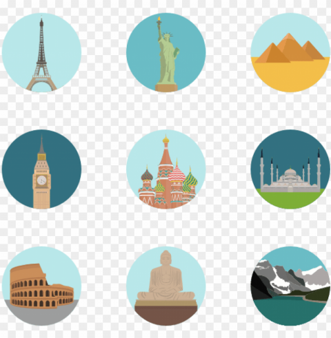 world monuments 25 icons - world landmarks icon Isolated Illustration in Transparent PNG