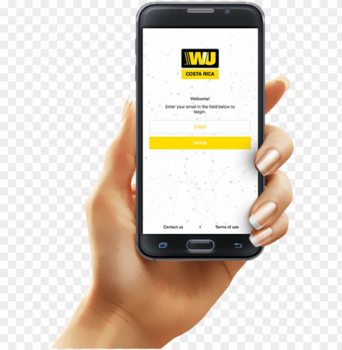 wu app - android phone in hand Transparent Background Isolated PNG Design