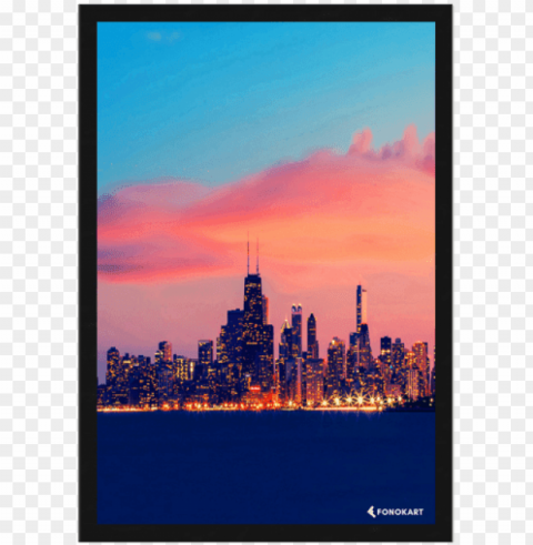y skyline framed wall art - chicago skyline night lights lake beautiful 40x30 framed Transparent PNG Isolation of Item PNG transparent with Clear Background ID 2729c452