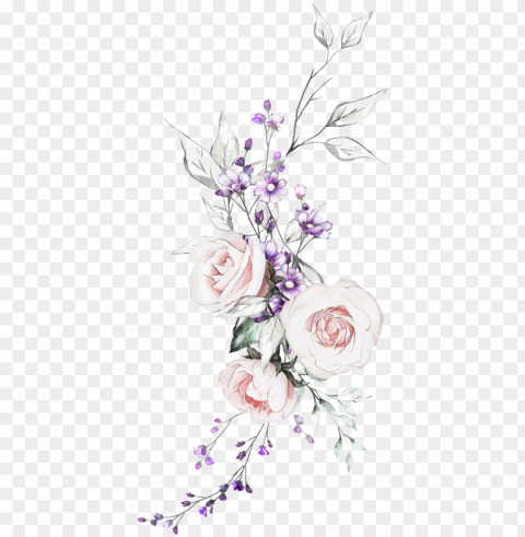 watercolor flowers grunge Transparent background PNG images selection