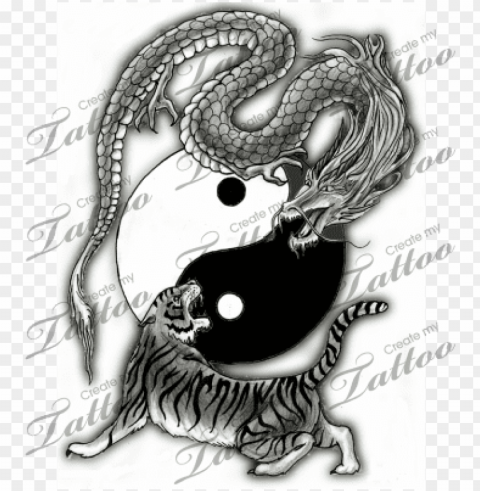yin yang dragon and tiger tattoo PNG with transparent background for free