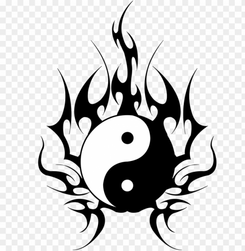 ying yang tattoo flames Transparent Background PNG Isolated Graphic
