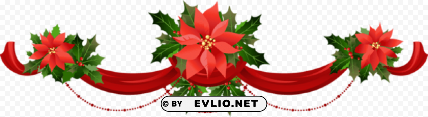 transparent christmas garland with poinsettias ClearCut Background PNG Isolated Subject