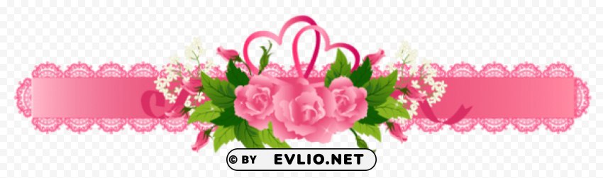 decorative pink ribbon with roses PNG transparent images for social media