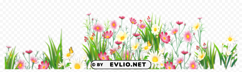 flowers and grass Isolated Icon on Transparent PNG