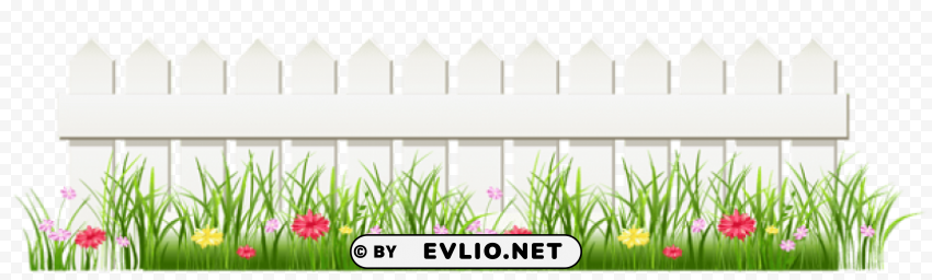 transparent white fence with grass Clear Background PNG Isolated Graphic