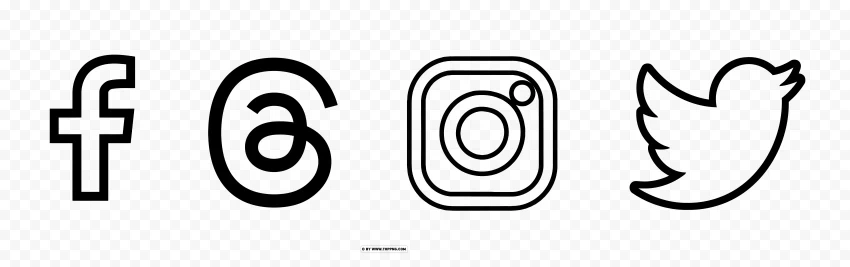 HD Facebook Instagram Threads Twitter black Outline Icons Clear Background PNG Isolated Design Element