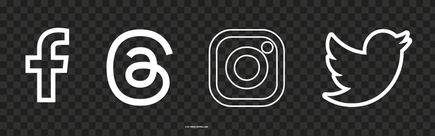 HD White Outline Icons for Facebook Instagram Twitter and Threads Clear Background PNG Isolated Design - Image ID 6c2d5496