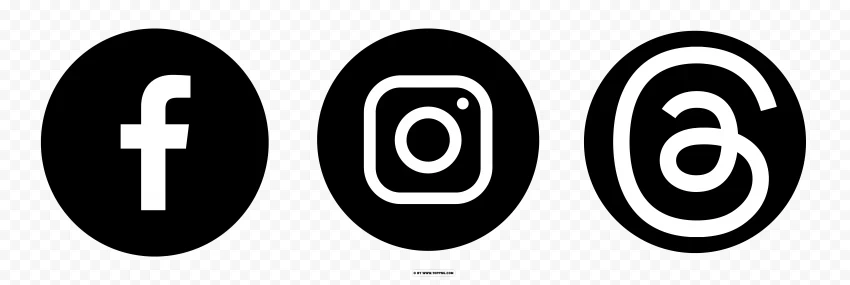 Facebook and Instagram and Threads Round black Logo on background Transparent PNG Isolated Object - Image ID 62ff3b9e