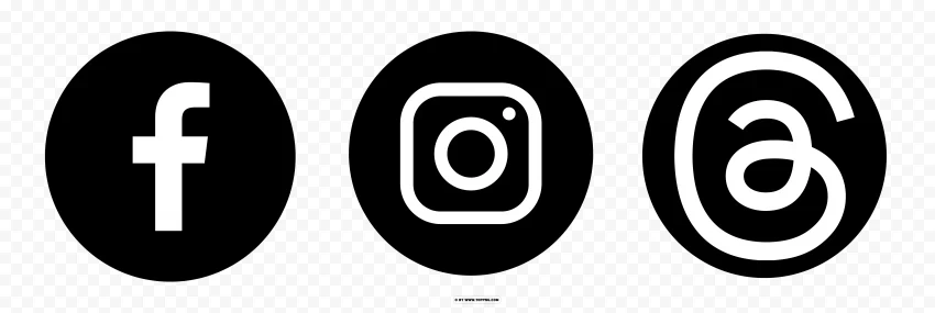 Facebook And Instagram And Threads Round Black Logo On Background Transparent PNG Isolated Object