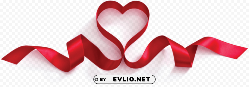 Red Heart Ribbon Transparent Background Isolation In PNG Format