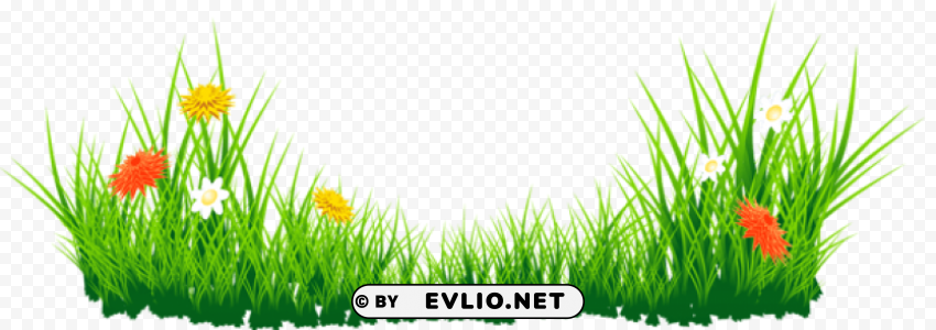 flowers with grass Isolated Element in Transparent PNG