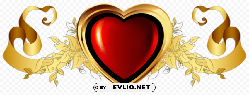 large red heart with gold banner element Isolated Illustration in Transparent PNG