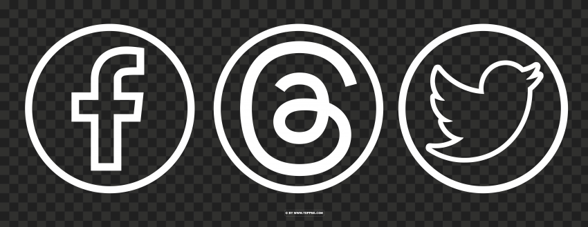 Facebook and Threads and twitter outline circle white social icon Clear background PNG graphics - Image ID 0f605877