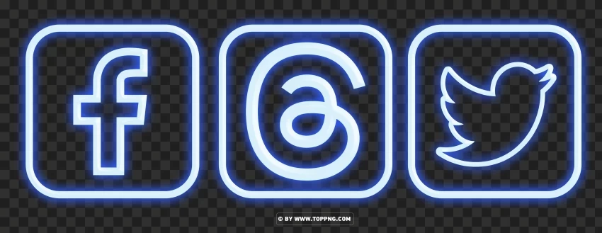 HD Facebook and Instagram Threads Blue Neon App Logo Icon Isolated Character in Clear Transparent PNG