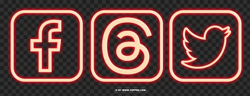 HD Red Neon Threads Facebook and Instagram App Logo Icon Isolated Character in Transparent Background PNG