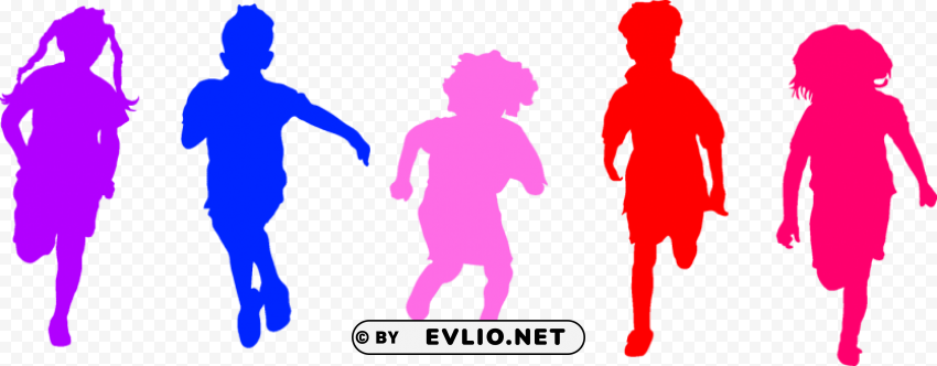 silhouette of three children Isolated Graphic with Clear Background PNG