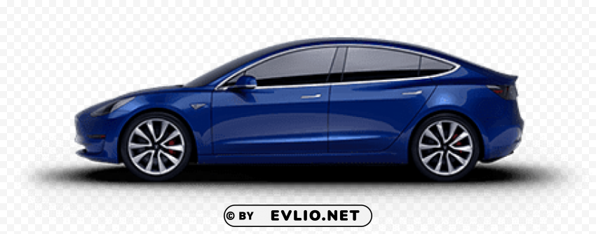 tesla model 3 blue side view Isolated Graphic in Transparent PNG Format