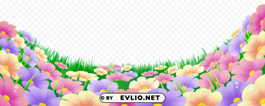 grass with beautiful flowers Isolated Element on Transparent PNG