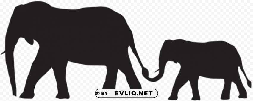 mother and baby elephants silhouette PNG images free download transparent background