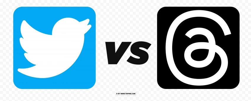 Threads vs Twitter Square Logo Icon Clear Background Isolation in PNG Format