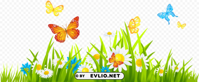 Grass With Flower Isolated Character On Transparent Background PNG