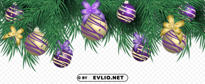  christmas pine decor with purple balls Transparent PNG photos for projects
