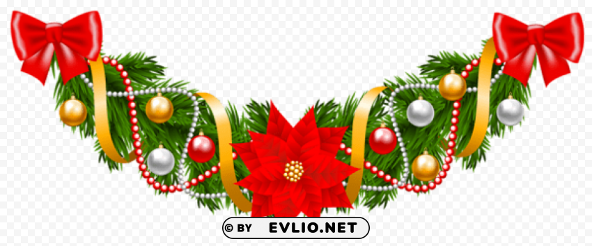 christmas pine deco garland with poinsettia ClearCut Background Isolated PNG Design