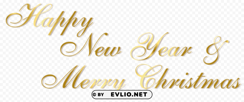 gold happy new year and merry christmas text PNG design