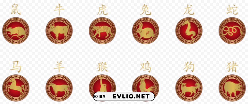chinese zodiac set red transparent PNG Graphic Isolated on Clear Backdrop